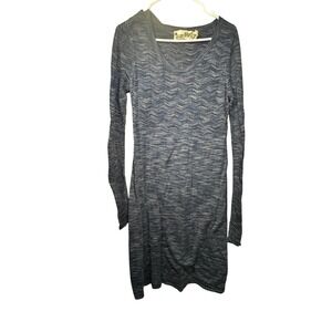 Aventura Sweater Dress Womens Size Large Blue Organic Cotton Chevron Minimalist